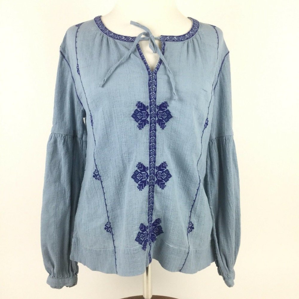 J. CREW Light Blue Boho Top Tunic Blouse W Blue Em